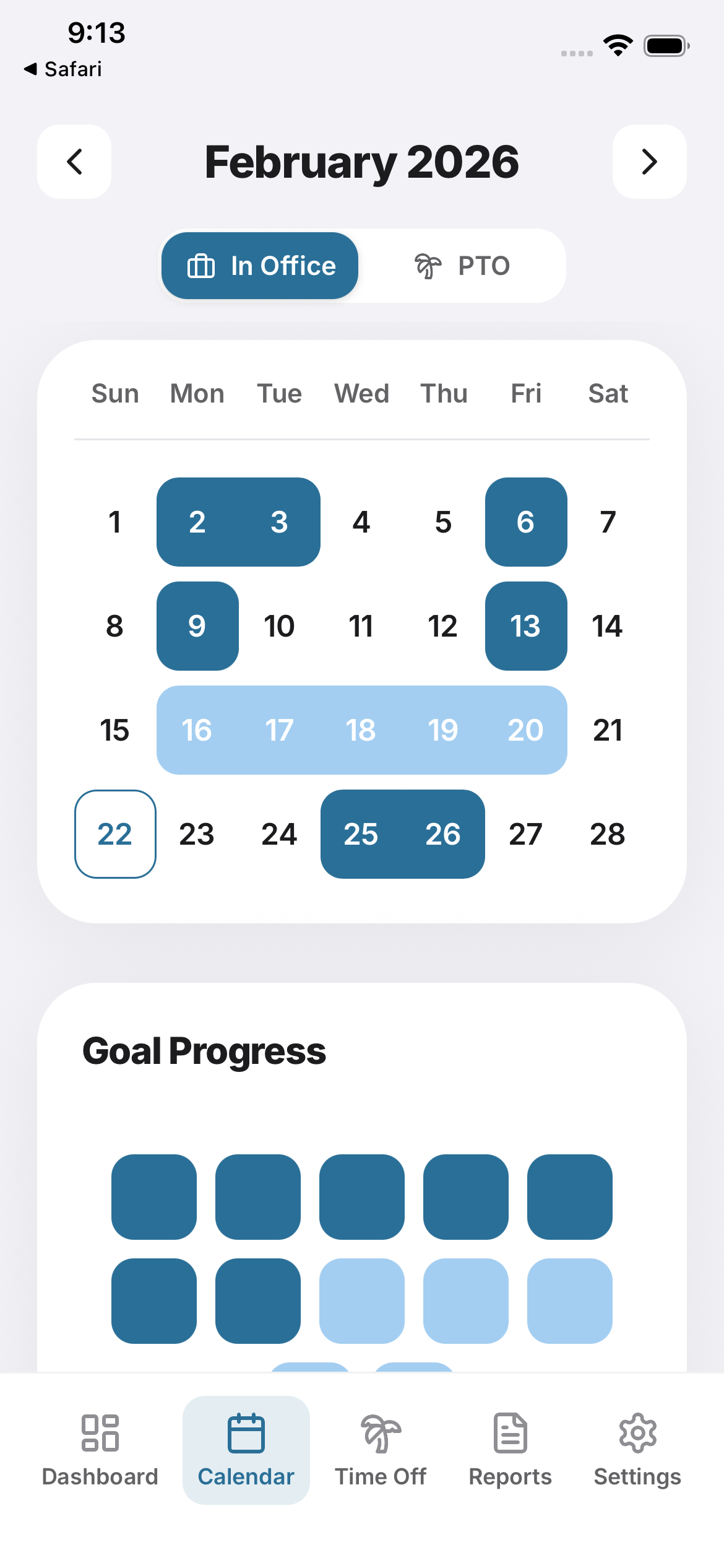 DeskDays calendar view